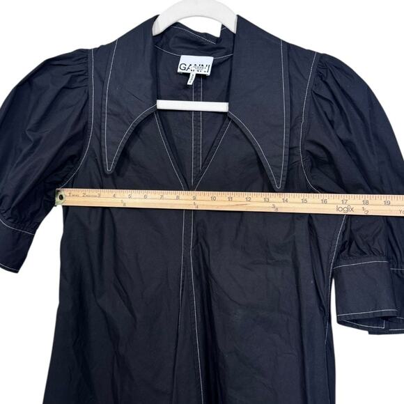 GANNI Black Pleated Cotton-Poplin Midi Dress - Size EU36 - Picture 5 of 5